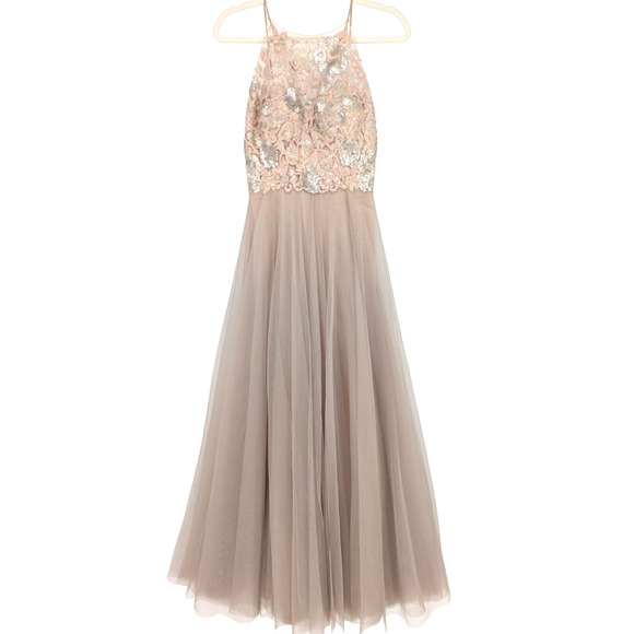 Watters Carly Lace Sequin Bodice Sheer Tulle Skirt Maxi Bridal Formal Event Gown - Picture 2 of 15